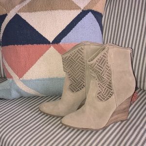 Tan suede wedge ankle boots